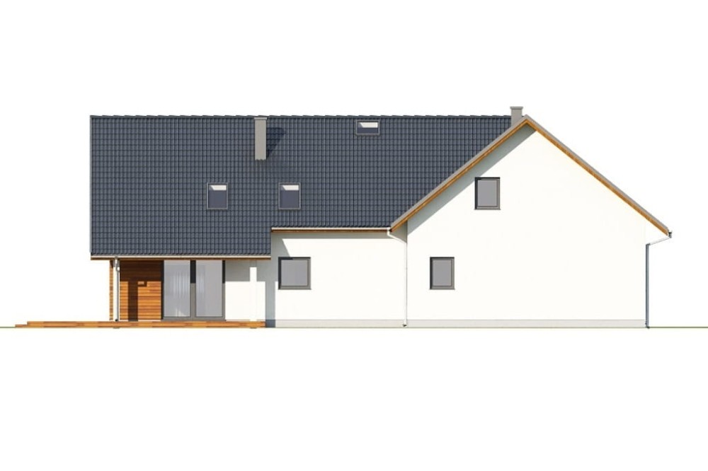 Projekt domu Koria 2 L-6696, parterowy z poddaszem użytkowym, niepodpiwniczony, z garażem dwustanowiskowym - wizualizacja elewacji  ogrodowej