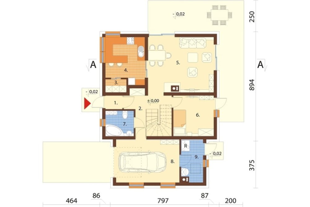 Projekt domu Ervia 2 L-6686, parterowy z poddaszem mieszkalnym, z garażem jednostanowiskowym - rzut parteru