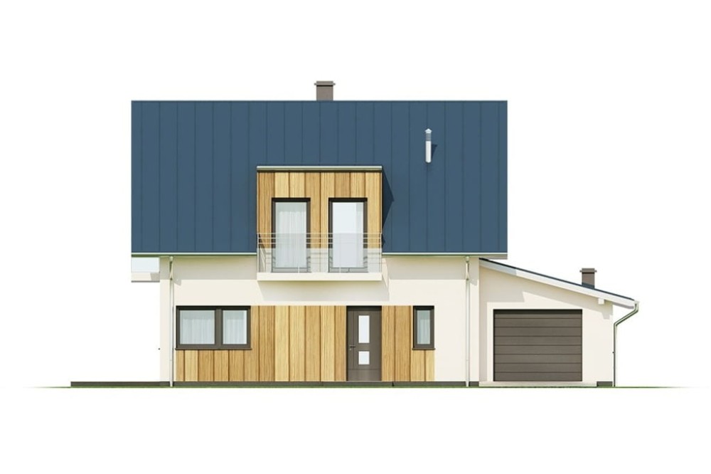 Projekt domu Ervia 2 L-6686, parterowy z poddaszem mieszkalnym, z garażem jednostanowiskowym - wizualizacja elewacji frontowej