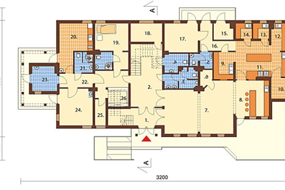 Projekt motelu, pensjonatu LK-07, budynek parterowy z poddaszem użytkowym, bez, garażu, bez podpiwniczenia - rzut parteru