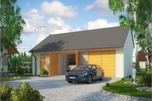 Projekt garażu dwustanowiskowego LZG-89, parterowy, niepodpiwniczony - kolorystyka wersja 2