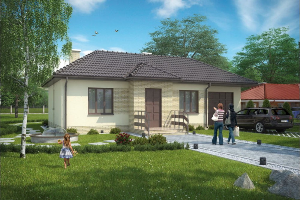 Projekt domu Ulesie L-6018, parterowy z garażem, bez podpiwniczenia - kolorystyka wersja 1