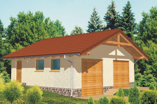 Projekt garażu dwustanowiskowego ZG-28, parterowy, bez podpiwniczenia - kolorystyka wersja 1