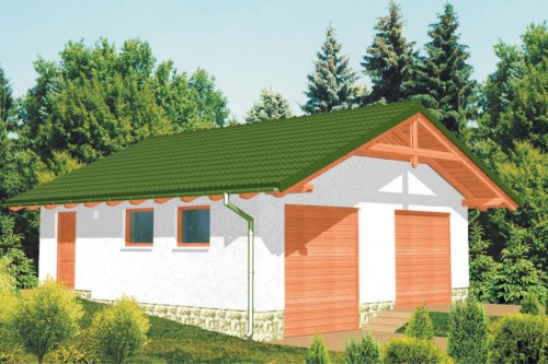 Projekt garażu dwustanowiskowego ZG-28, parterowy, bez podpiwniczenia - kolorystyka wersja 2