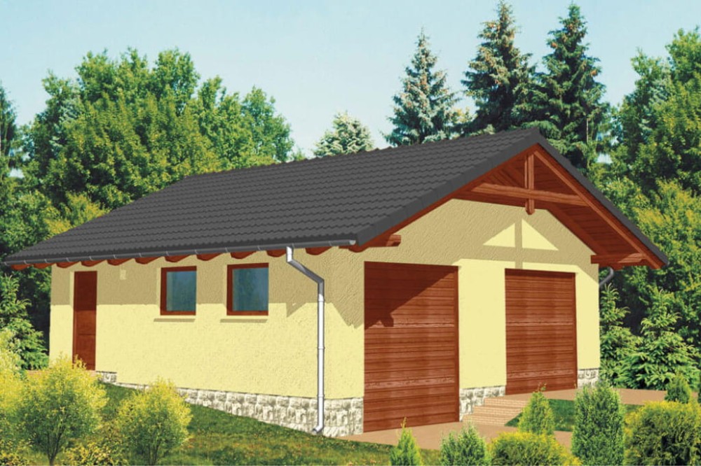 Projekt garażu dwustanowiskowego ZG-28, parterowy, bez podpiwniczenia - kolorystyka wersja 4