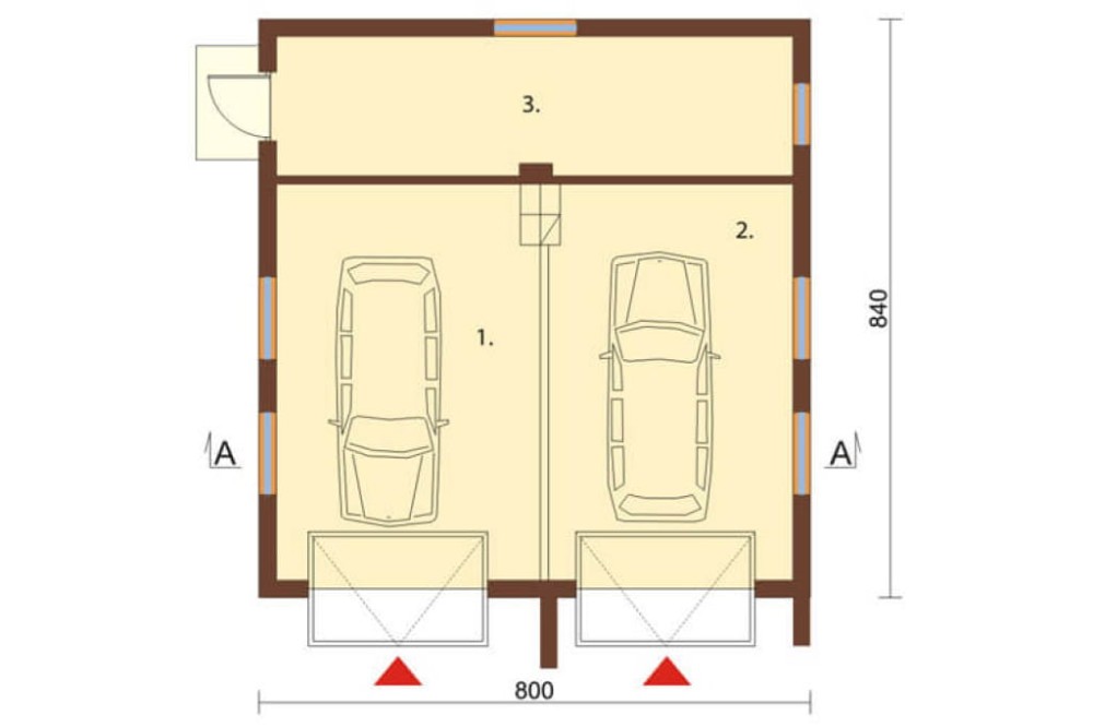 Projekt garażu dwustanowiskowego ZG-28, parterowy, bez podpiwniczenia - rzut parteru