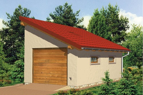 Projekt garażu jednostanowiskowego ZG-49,  parterowy, bez podpiwniczenia, bez poddasza - kolorystyka wersja 1