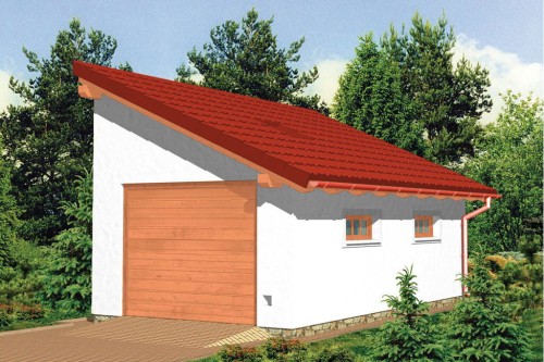 Projekt garażu jednostanowiskowego ZG-49,  parterowy, bez podpiwniczenia, bez poddasza - kolorystyka wersja 2