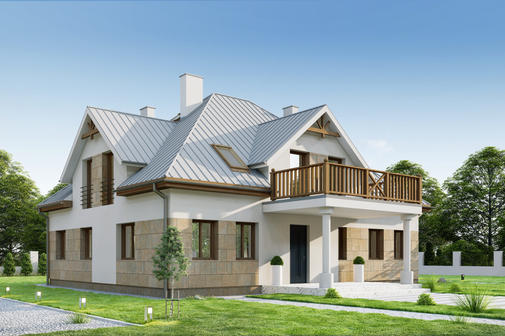 Projekt domu Ebron DM-6752, dwulokalowy, parterowy z poddaszem użytkowym, niepodpiwniczony i bez garażu - kolorystyka wersja 3