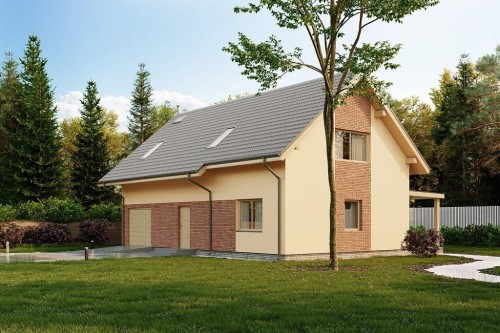 Projekt domu Isara 2 L-6765,parterowy z poddaszem użytkowym, jednorodzinny, tradycyjny, z garażem, bez podpiwniczenia-kolorystyka wersja 1