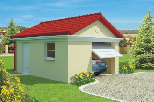 Projekt garażu jednostanowiskowego LZG-60, parterowy, bez podpiwniczenia - kolorystyka wersja 1