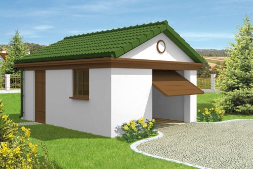 Projekt garażu jednostanowiskowego LZG-60, parterowy, bez podpiwniczenia - kolorystyka wersja 2