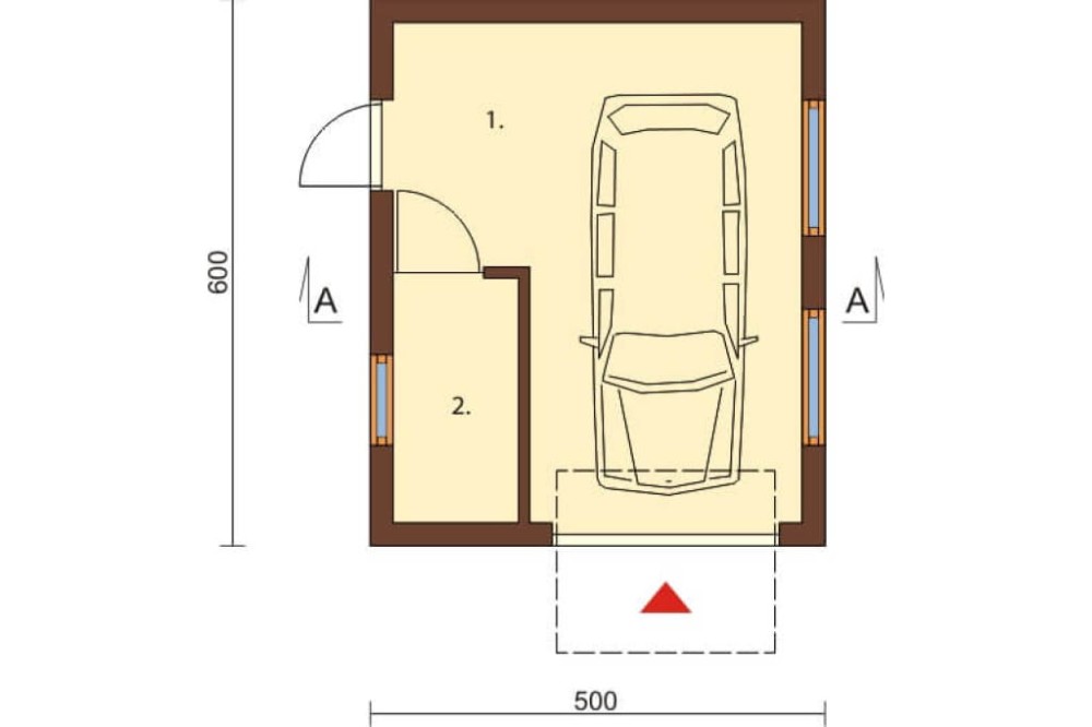 Projekt garażu jednostanowiskowego LZG-60, parterowy, bez podpiwniczenia - rzut parteru