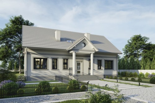 Projekt domu Orvio DM-6804, parterowy z poddaszem użytkowym, niepodpiwniczony, bez garażu - kolorystyka wersja 1