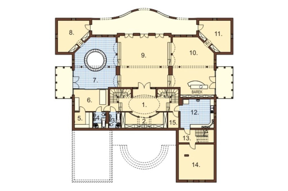 Projekt domu Czyżów RW-05, parterowy z poddaszem użytkowym, z garażem dwustanowiskowym, z podpiwniczeniem - rzut piwnicy