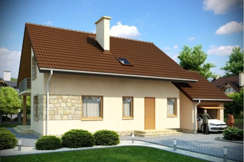 Projekt domu Janowiec N DM-6028 N,  parterowy z poddaszem mieszkalnym, z garażem, bez podpiwniczenia - kolorystyka wersja 1