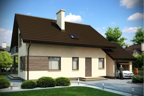 Projekt domu Janowiec N DM-6028 N,  parterowy z poddaszem mieszkalnym, z garażem, bez podpiwniczenia - kolorystyka wersja 2