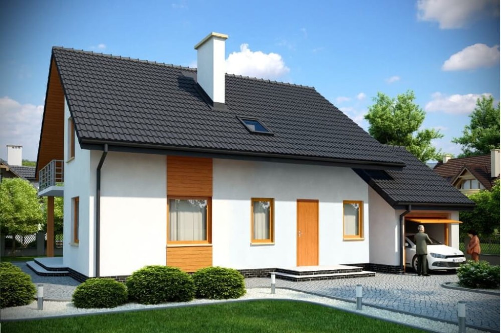 Projekt domu Janowiec N DM-6028 N,  parterowy z poddaszem mieszkalnym, z garażem, bez podpiwniczenia - kolorystyka wersja 3