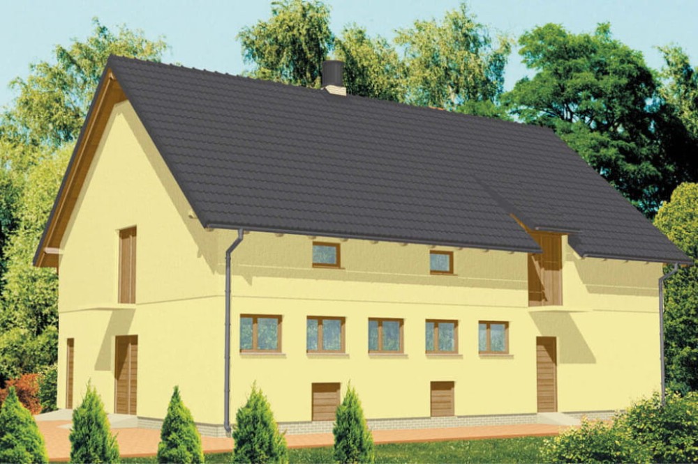 Projekt obory, chlewni ZG-04, parterowy ze strychem, bez podpiwniczenia - kolorystyka wersja 4