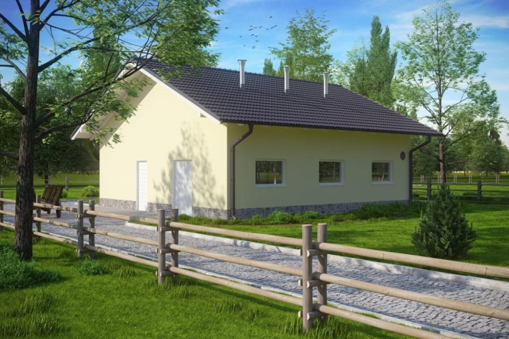 Projekt chlewni LZG-75, parterowy, niepodpiwniczony, bez poddasza - kolorystyka wersja 3
