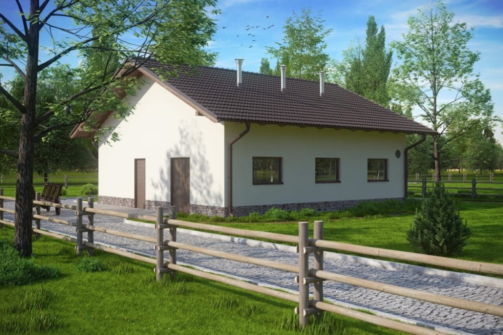 Projekt chlewni LZG-75, parterowy, niepodpiwniczony, bez poddasza - kolorystyka wersja 4