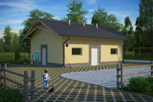 Projekt chlewni LZG-63, parterowy, niepodpiwniczony, bez poddasza - kolorystyka wersja 1