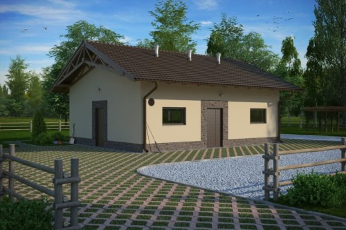 Projekt chlewni LZG-63, parterowy, niepodpiwniczony, bez poddasza - kolorystyka wersja 2