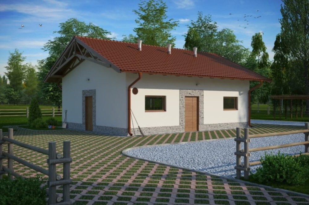 Projekt chlewni LZG-63, parterowy, niepodpiwniczony, bez poddasza - kolorystyka wersja 3