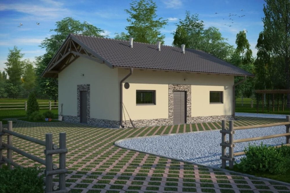 Projekt chlewni LZG-63, parterowy, niepodpiwniczony, bez poddasza - kolorystyka wersja 4
