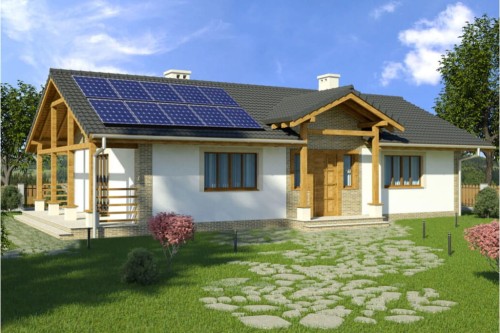 Projekt domu Szyce 2 L-6205, jednorodzinny parterowy, niepodpiwniczony, bez garażu, w technologii murowanej z dachem dwuspadowym - kolorystyka wersja 1