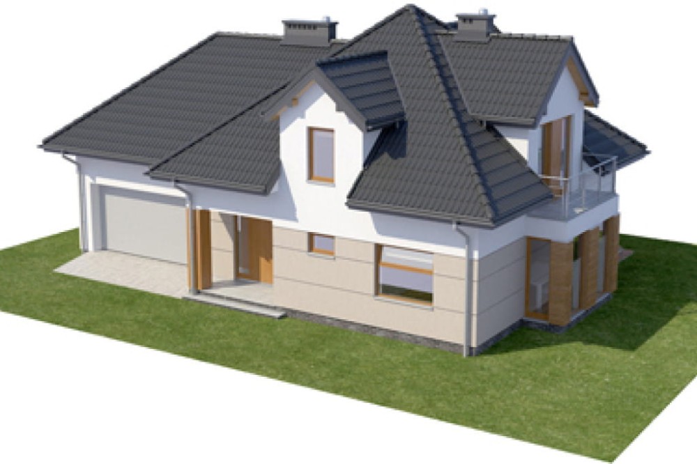Projekt domu Augustów 2 L-6416, parterowy z poddaszem użytkowym i dwustanowiskowym garażem -model
