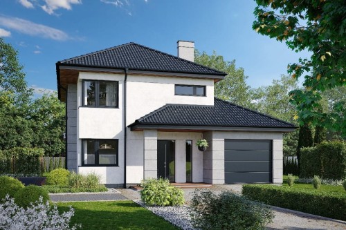 Projekt domu Mursa 2 L-6801, piętrowy, niepodpiwniczony, z garażem jednostanowiskowym - kolorystyka wersja 1