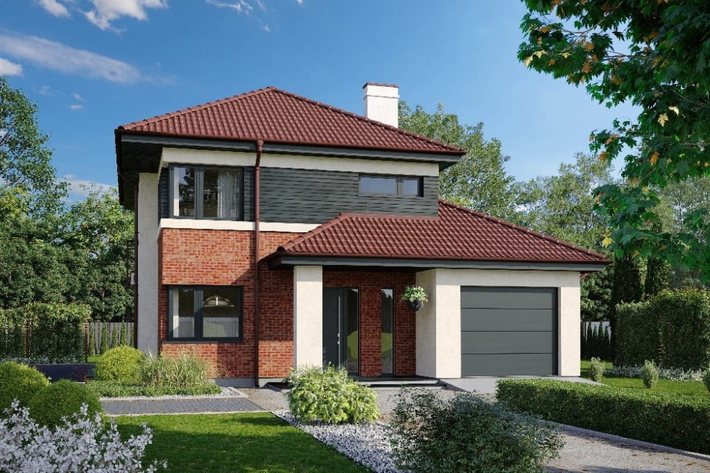 Projekt domu Mursa 2 L-6801, piętrowy, niepodpiwniczony, z garażem jednostanowiskowym - kolorystyka wersja 4