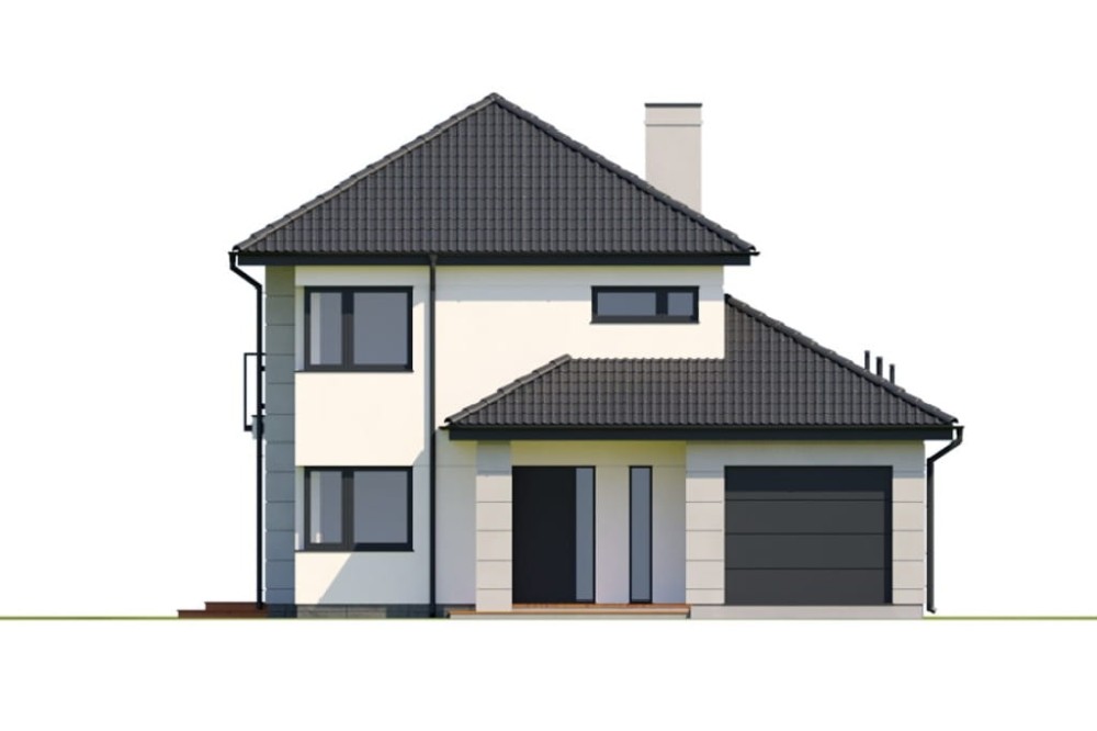 Projekt domu Mursa 2 L-6801, piętrowy, niepodpiwniczony, z garażem jednostanowiskowym - wizualizacja elewacji frontowej
