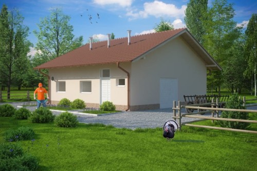 Projekt obory LZG-77, parterowy, niepodpiwniczony, bez poddasza - kolorystyka wersja 1