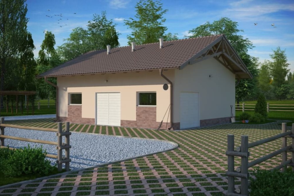 Projekt obory ZG-65, parterowy, niepodpiwniczony, bez poddasza - kolorystyka wersja 4