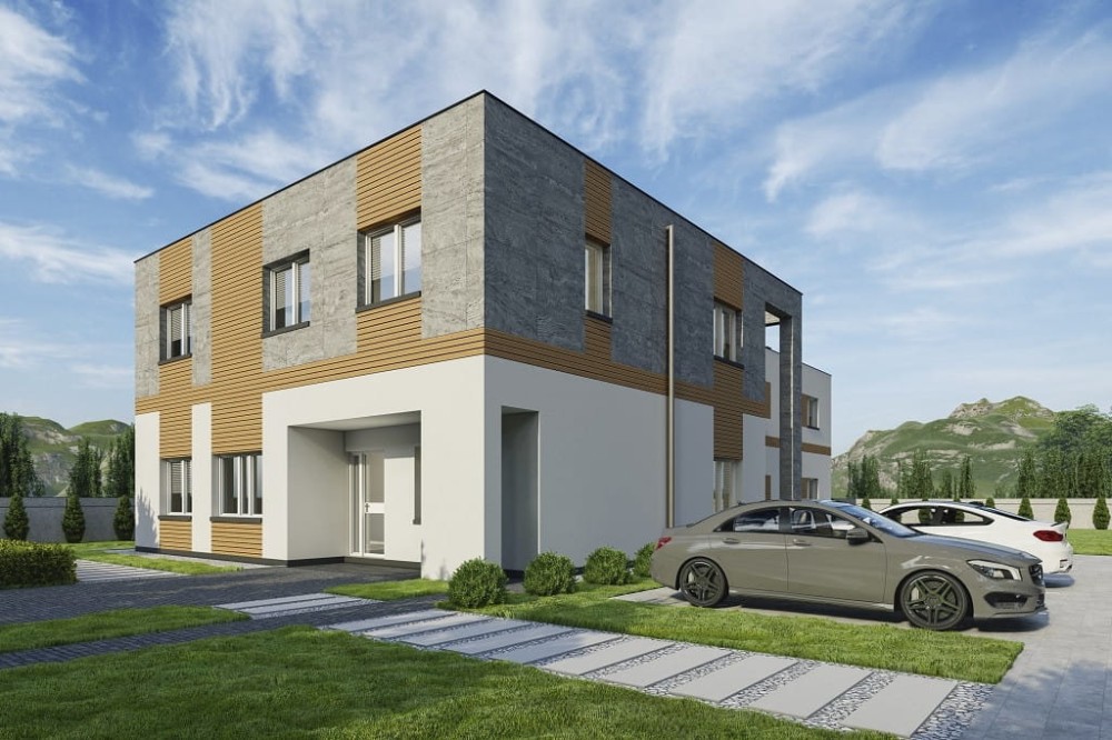Projekt motelu z częścią usługową K-134, dwie kondygnacje, bez garażu i piwnicy-kolorystyka wersja 2