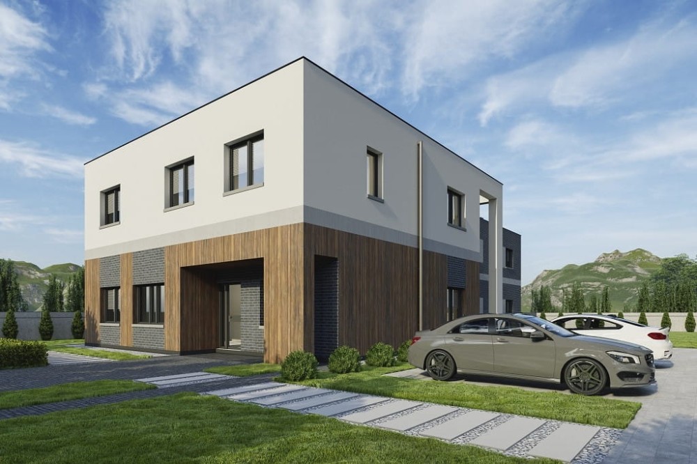 Projekt motelu z częścią usługową K-134, dwie kondygnacje, bez garażu i piwnicy-kolorystyka wersja 3