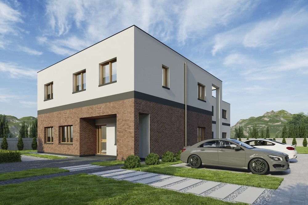 Projekt motelu z częścią usługową K-134, dwie kondygnacje, bez garażu i piwnicy-kolorystyka wersja 4