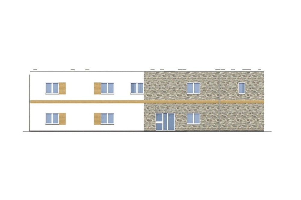 Projekt motelu z częścią usługową K-134, dwie kondygnacje, bez garażu i piwnicy - elewacja frontowa