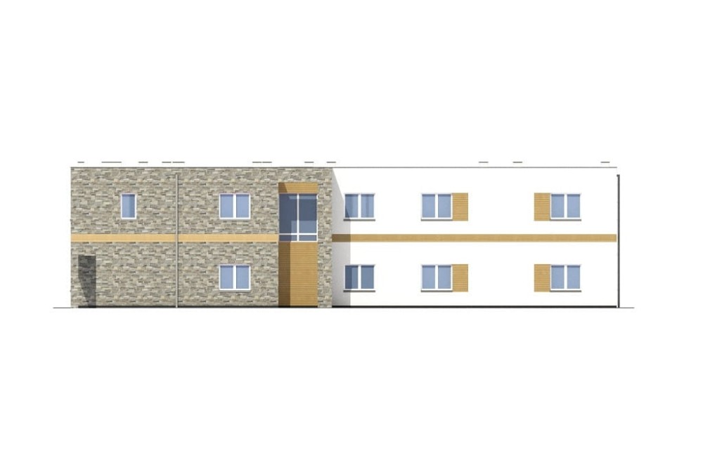Projekt motelu z częścią usługową K-134, dwie kondygnacje, bez garażu i piwnicy - elewacja ogrodowa