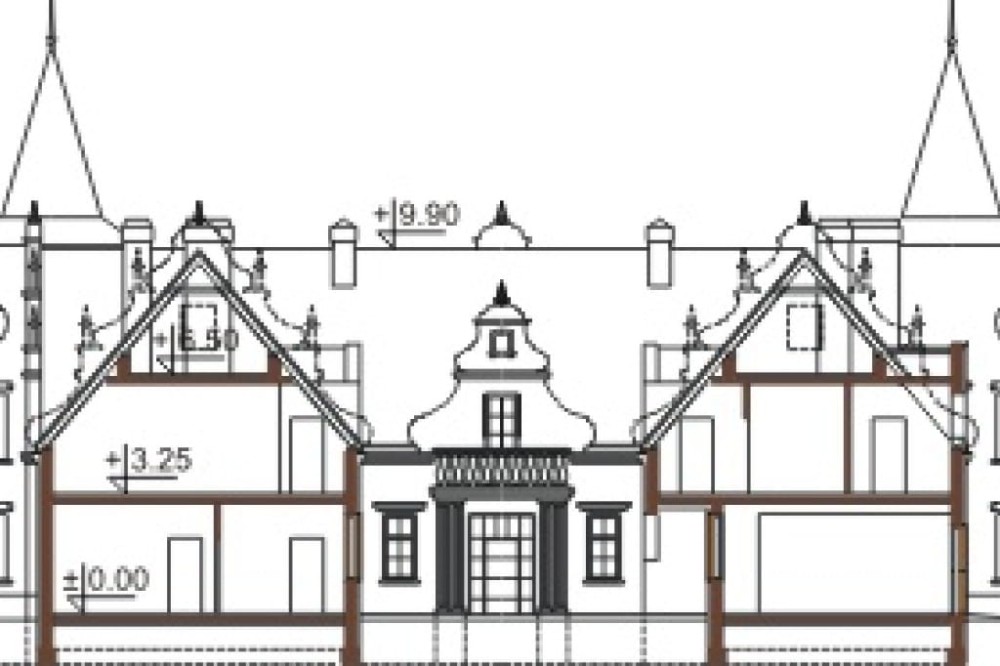 Projekt domu Słoszewice RW-04, parterowy z poddaszem użytkowym, z garażem trzystanowiskowym, częściowo podpiwniczony - przekrój A-A