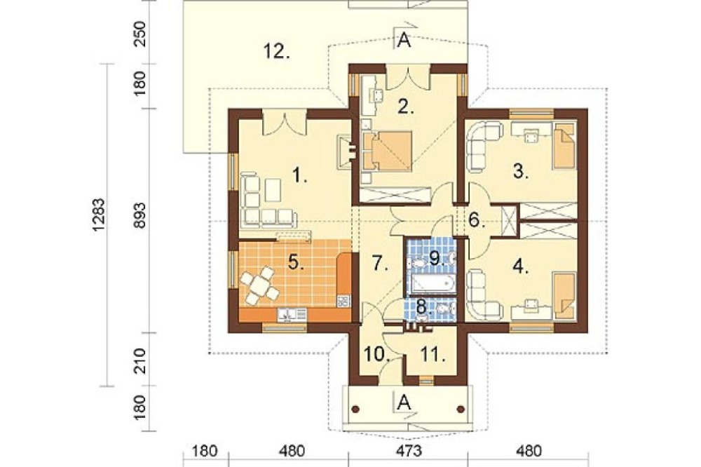 Projekt domu Werynia L-6141, parterowy, bez podpiwniczenia, bez garażu - rzut parteru