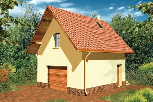 Projekt garażu jednostanowiskowego LZG-48,  parterowy z poddaszem użytkowym, bez podpiwniczenia - kolorystyka wersja 1