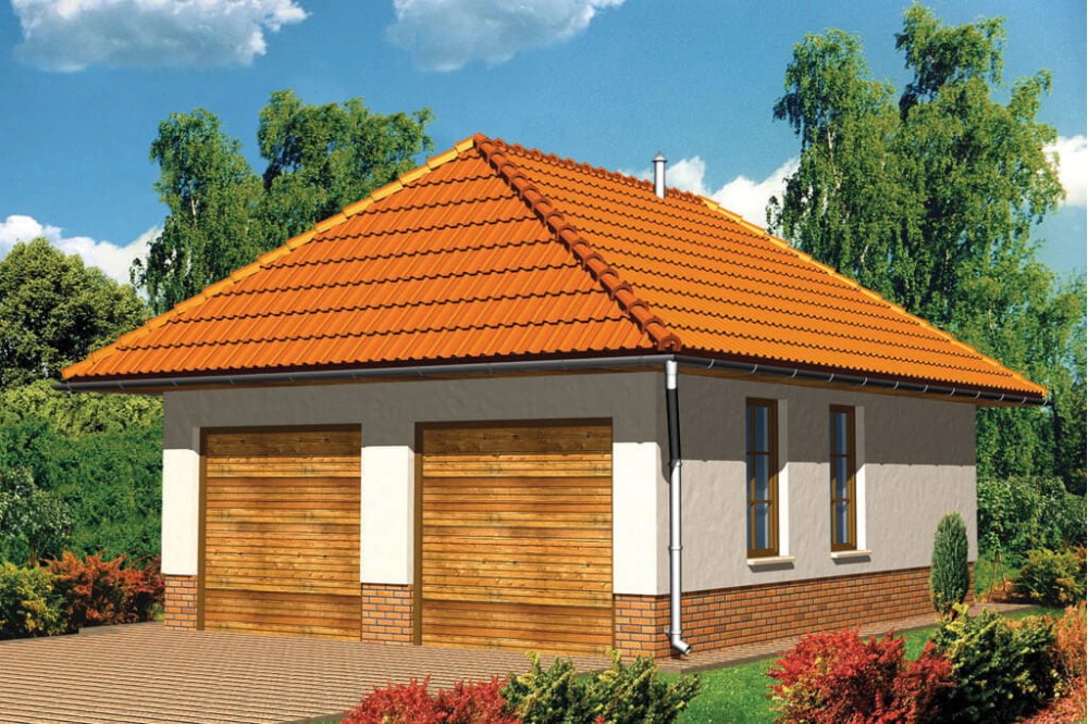 Projekt garażu dwustanowiskowego LZG-39, parterowy, bez podpiwniczenia, bez poddasza - kolorystyka wersja 1