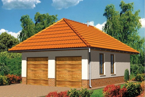 Projekt garażu dwustanowiskowego LZG-39, parterowy, bez podpiwniczenia, bez poddasza - kolorystyka wersja 1