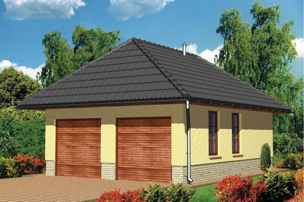 Projekt garażu dwustanowiskowego LZG-39, parterowy, bez podpiwniczenia, bez poddasza - kolorystyka wersja 4