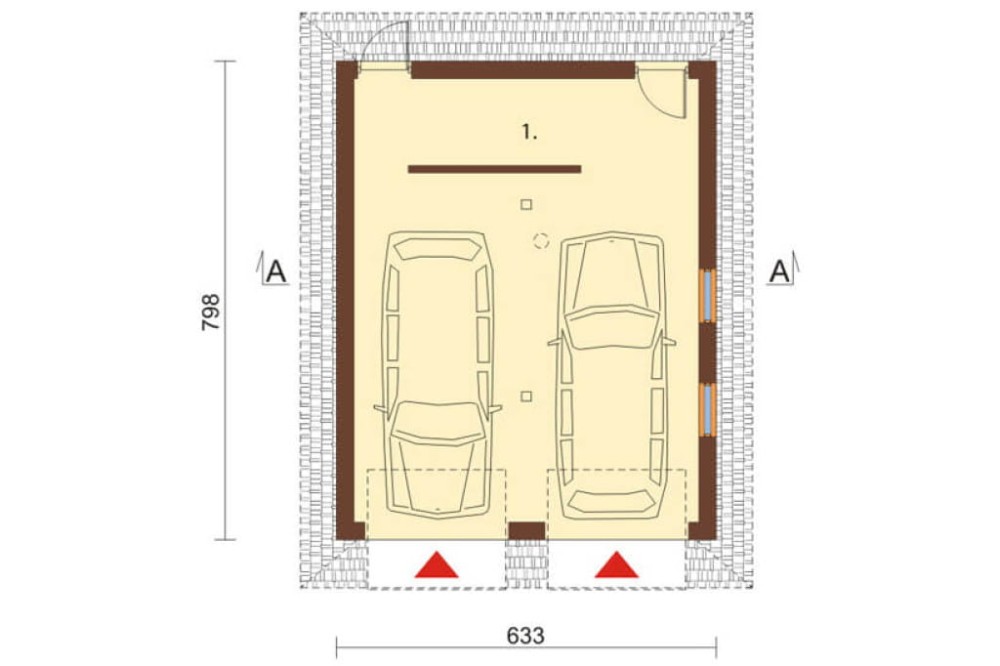 Projekt garażu dwustanowiskowego LZG-39, parterowy, bez podpiwniczenia, bez poddasza - rzut parteru