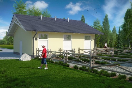 Projekt stajni LZG-79, parterowy, niepodpiwniczony, bez poddasza - kolorystyka wersja 1