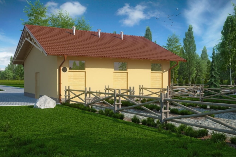 Projekt stajni LZG-79, parterowy, niepodpiwniczony, bez poddasza - kolorystyka wersja 4